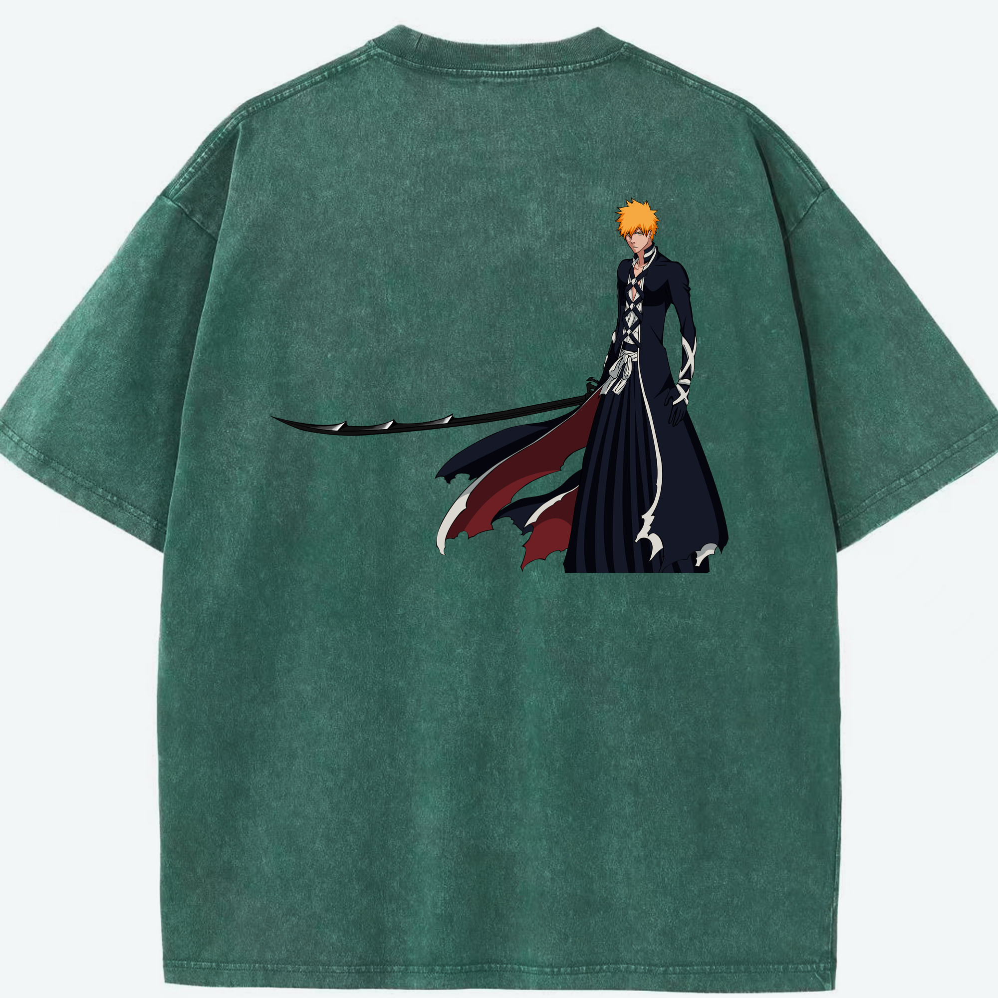 （画像用） ブリーチ 黒崎一護（くろさき いちご）BLEACH Kurosaki Ichigo 綿100% ヴィンテージ風 半袖Tシャツ（背面プリント）